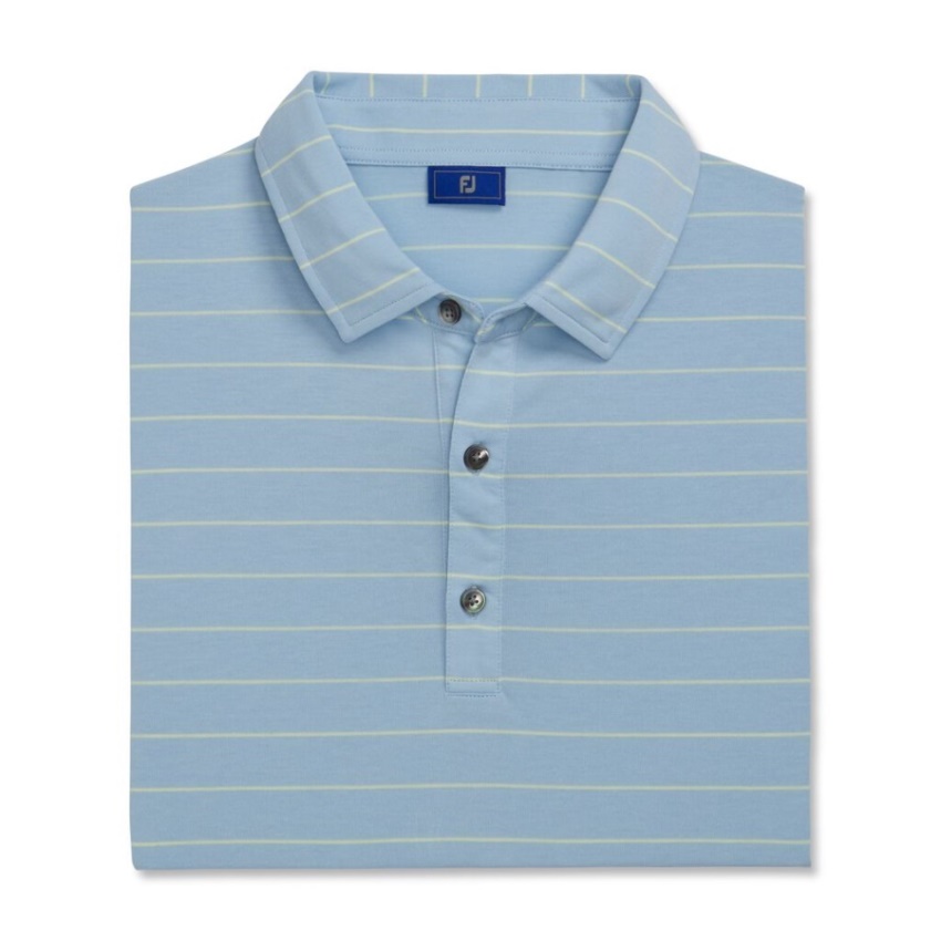 Footjoy アスレチック フィット オープン ストライプ ジャージー セルフ カラー ブルー ヘイズライム