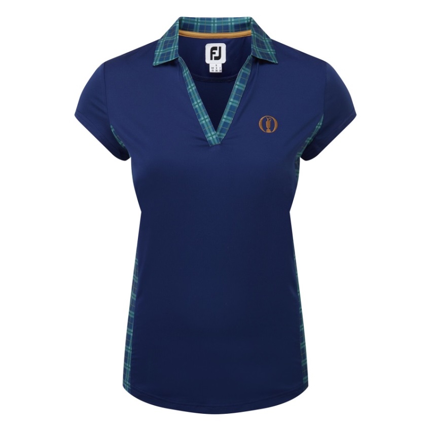 オープン ブルー オープン キャップ スリーブ タータン パネル 女性 Footjoy